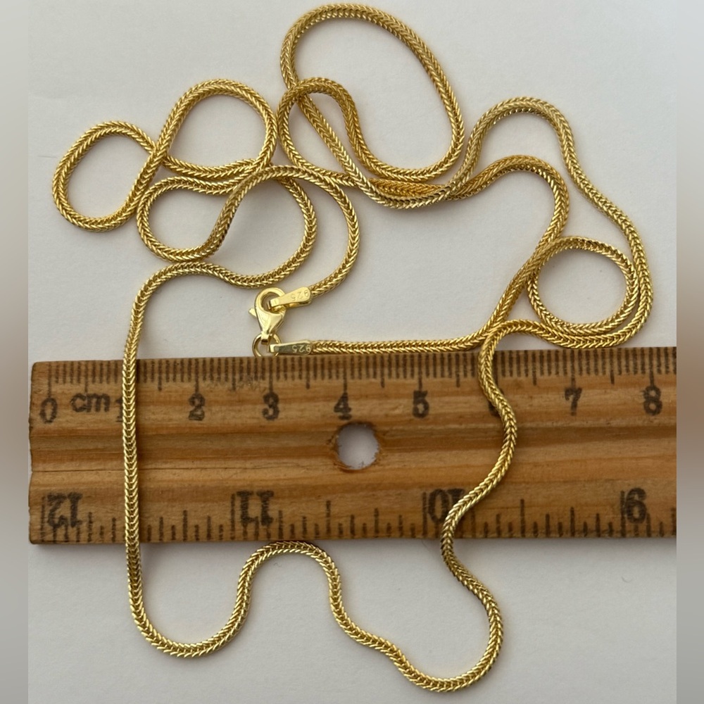 925 Silver 17.75” 2mm braid braided chain necklace 18k yellow gold plated unisex